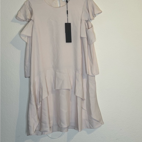 Halston Heritage Kittie Kyle Crew Dress With Ruffles in Stone NWT Size 4 - Picture 8 of 9